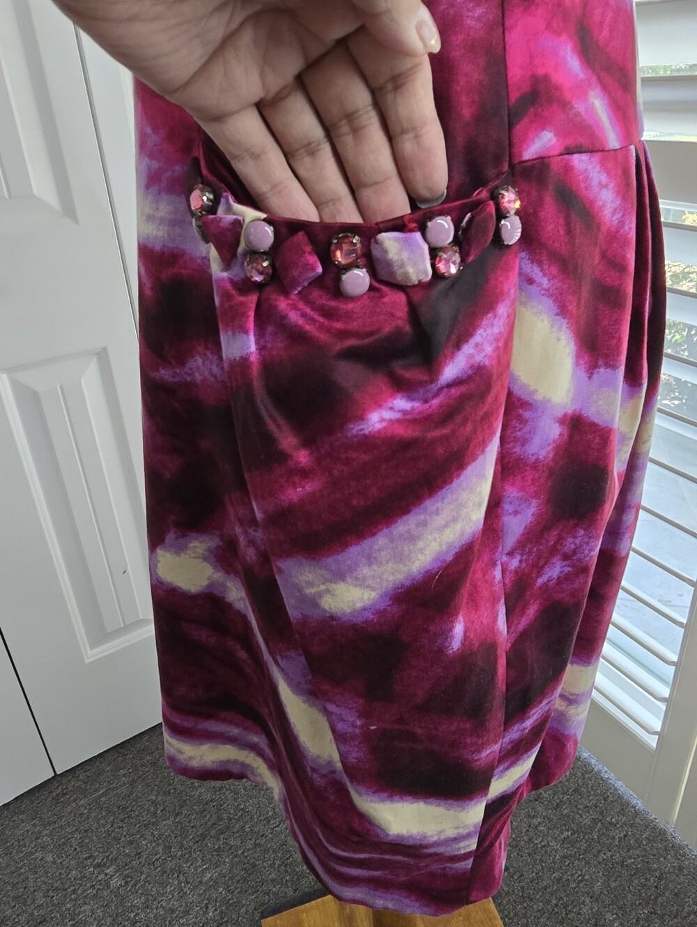 BCBGMAXAZRIA Magenta Swirl Satin Sleeveless Cocktail Mini Dress - Picture 7 of 13